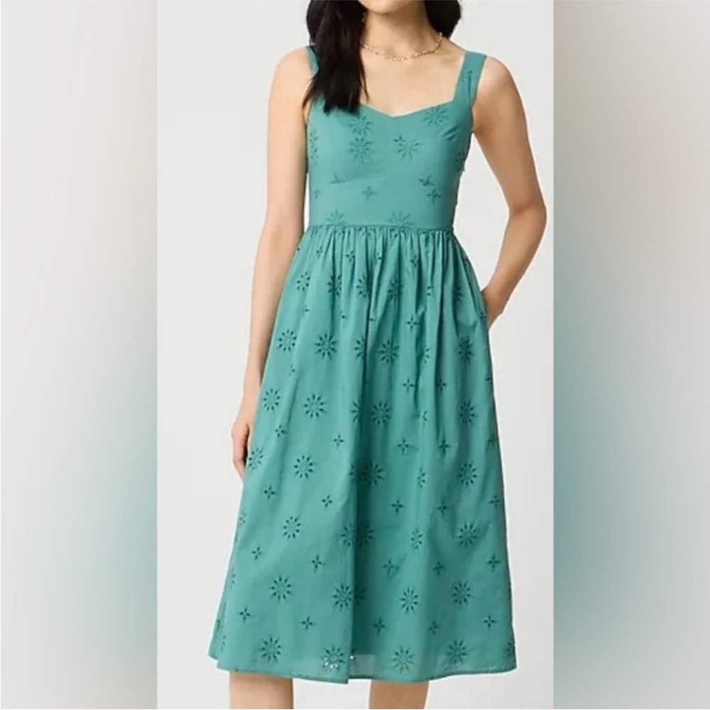 J. Crew Teal Eyelet Midi Dress